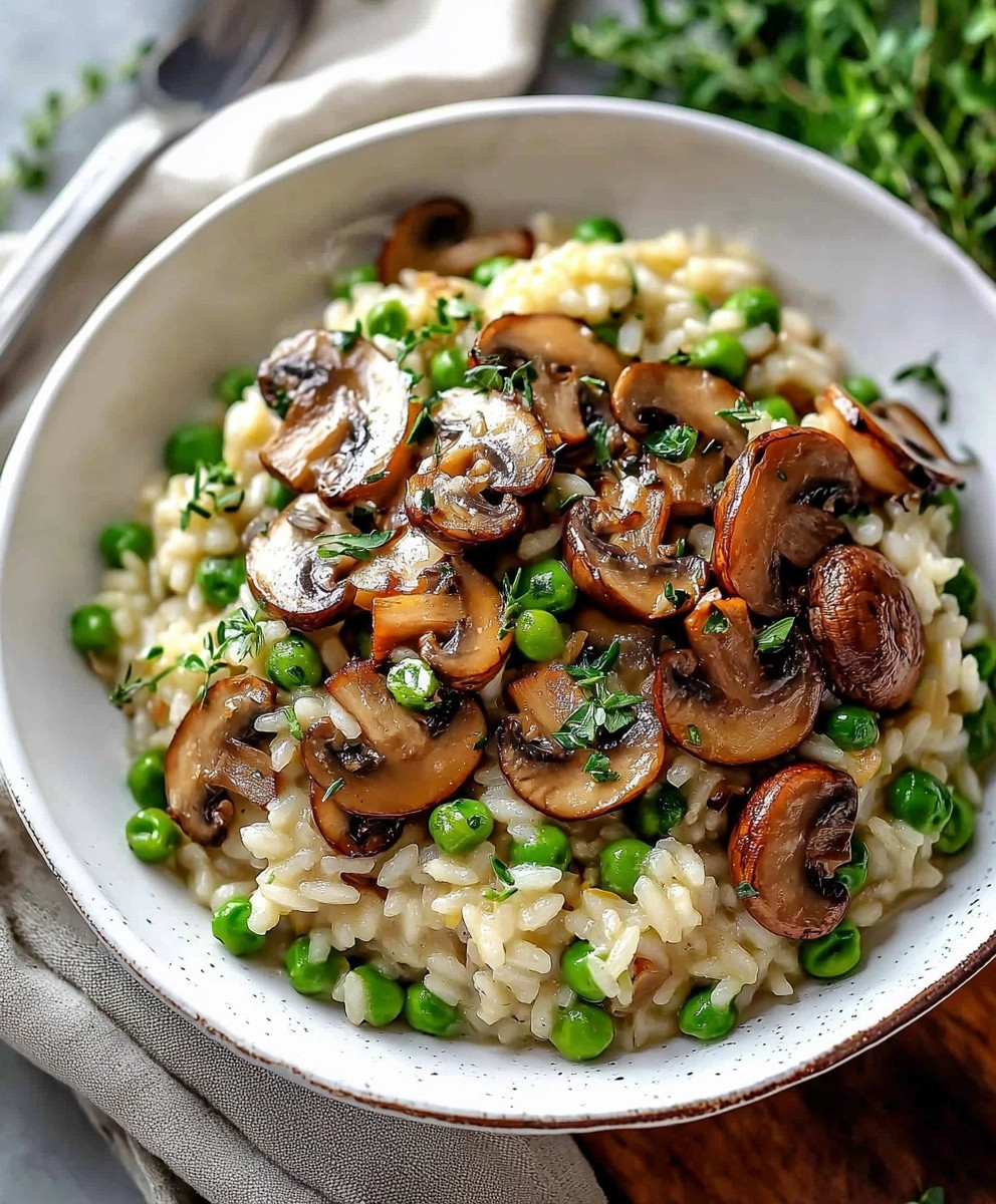 Mushroom Pea Risotto Dish