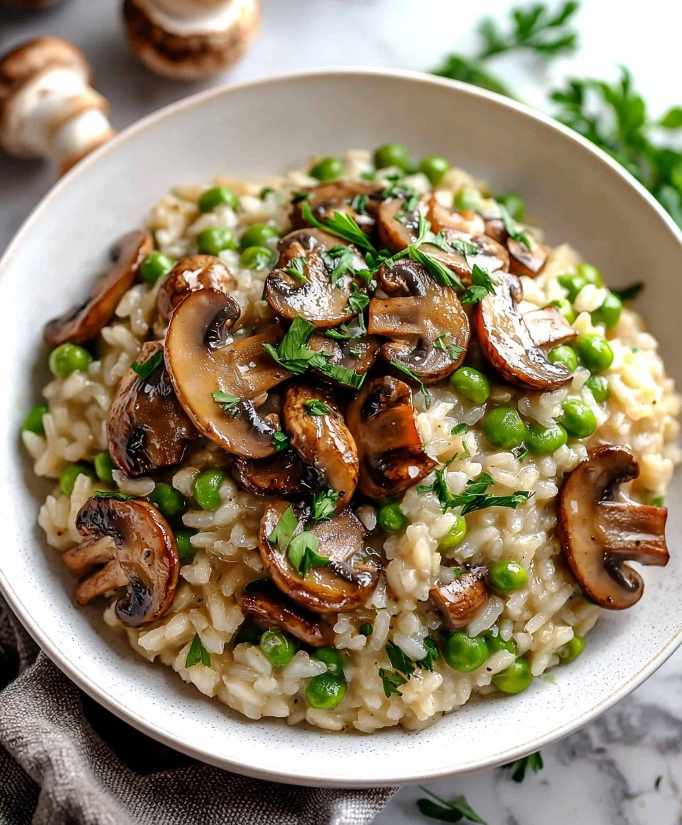 Mushroom Pea Risotto Dish