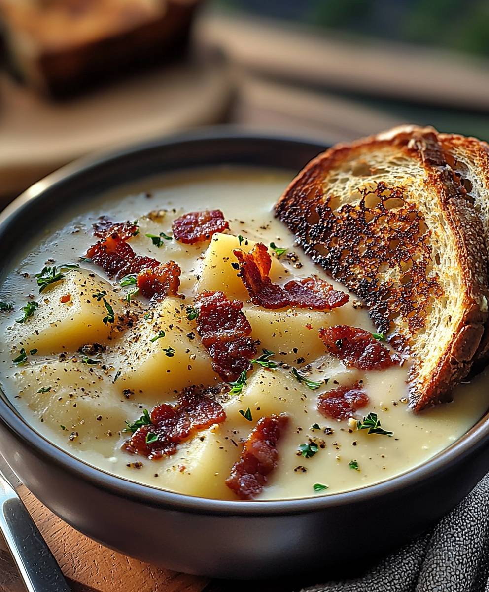 Potato bacon soup cheesy toast