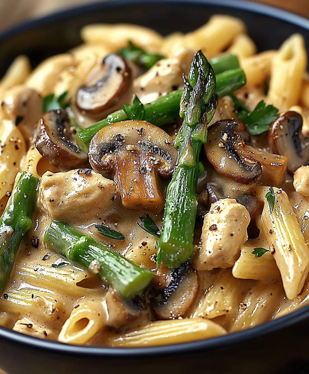 Mushroom Asparagus Chicken Penne