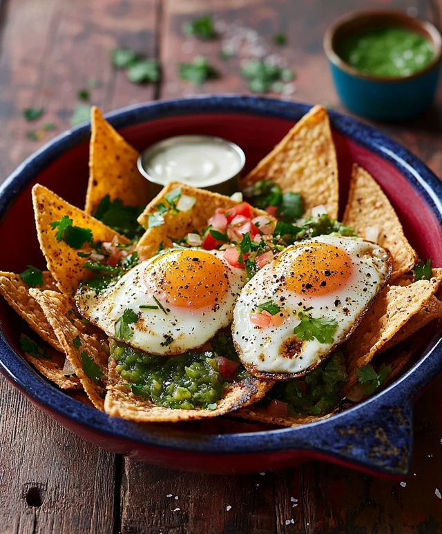 Fried eggs with green salsa