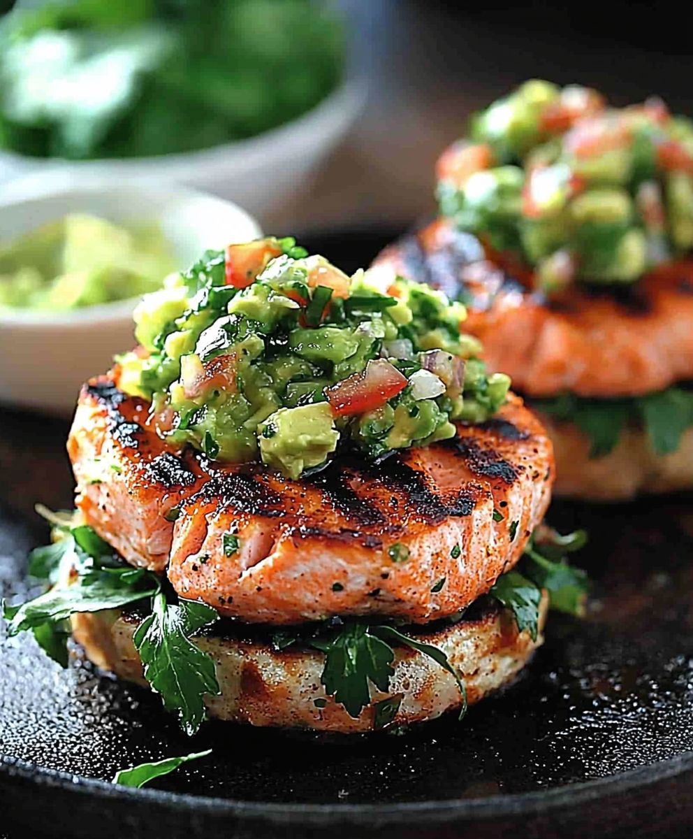 Salmon Burgers Avocado Salsa