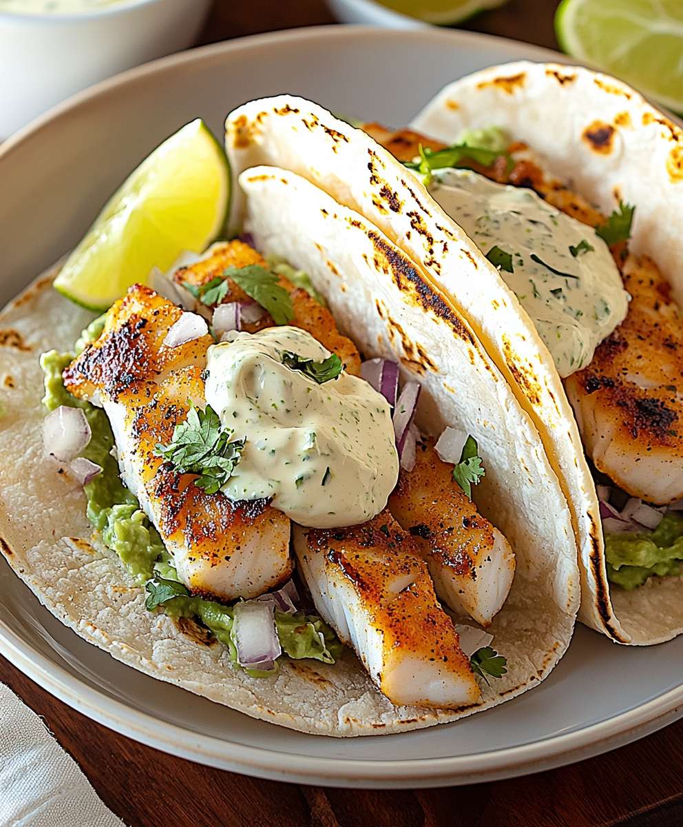 Fish tacos lime crema