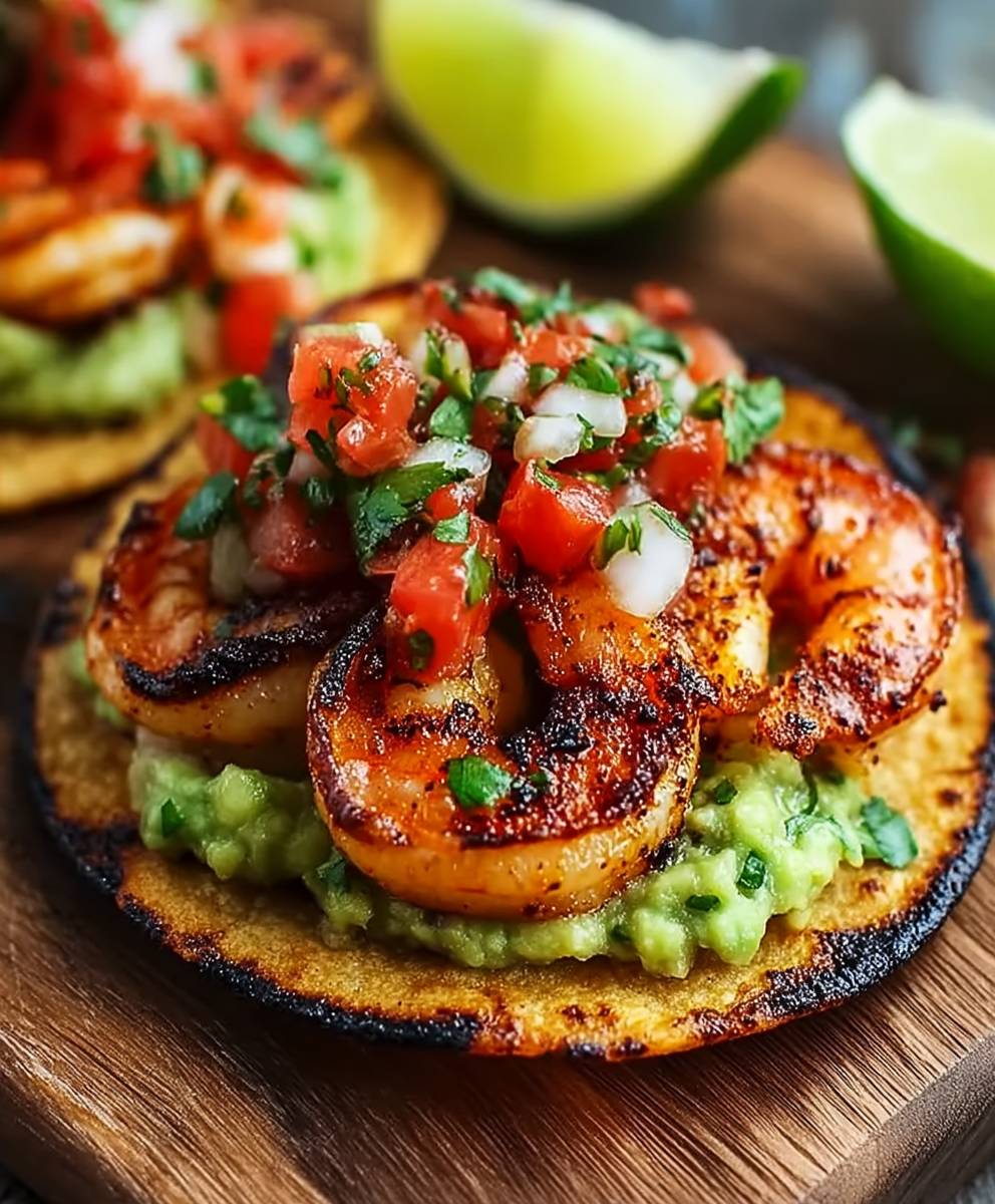 Shrimp tostadas with guacamole