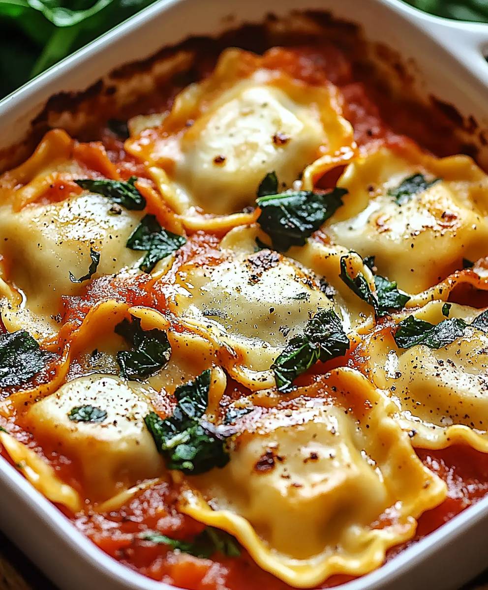 Tomato Spinach Ravioli Bake