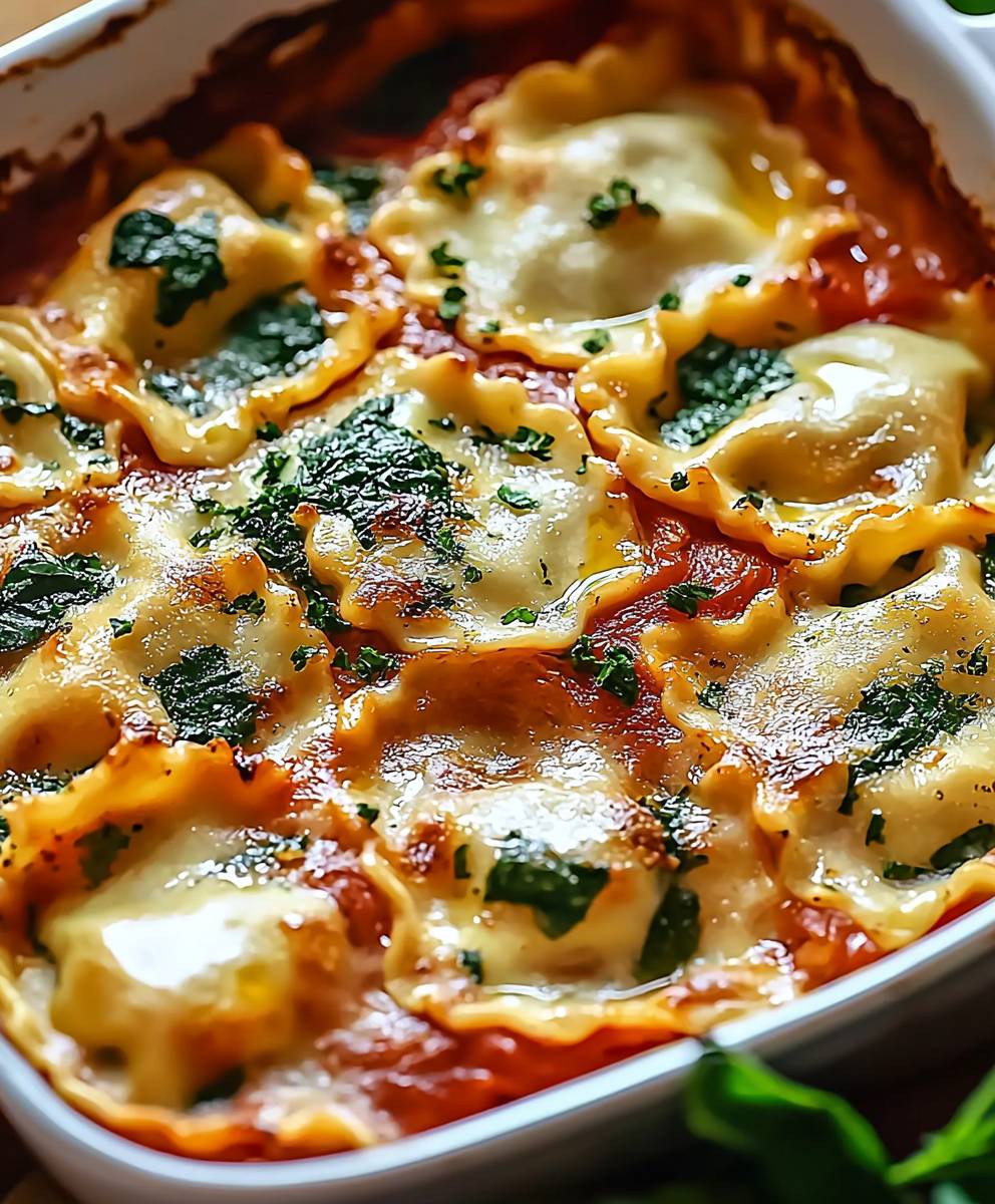 Tomato Spinach Ravioli Bake
