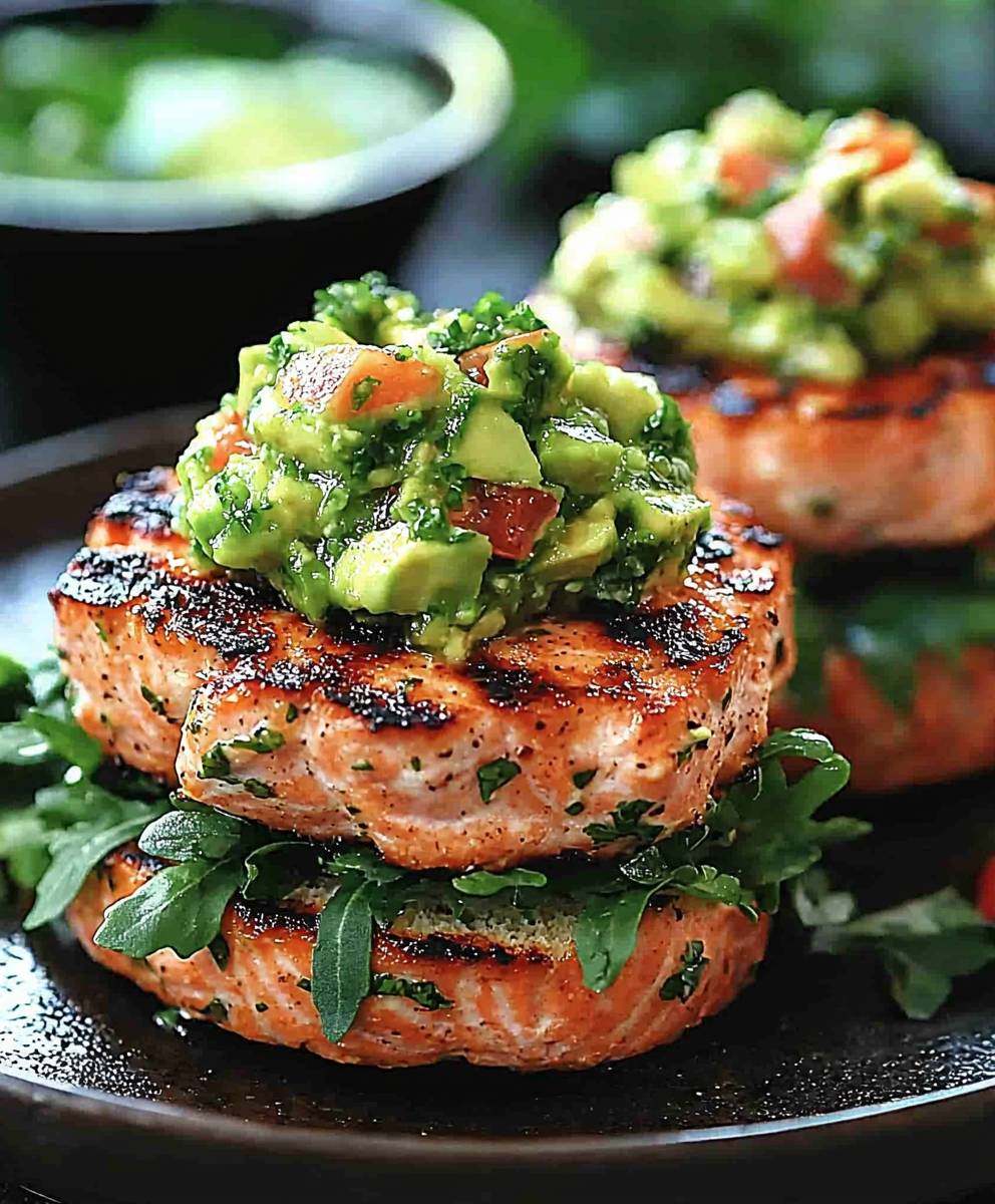 Salmon Burgers Avocado Salsa