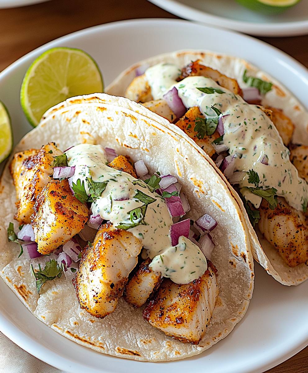 Fish tacos lime crema