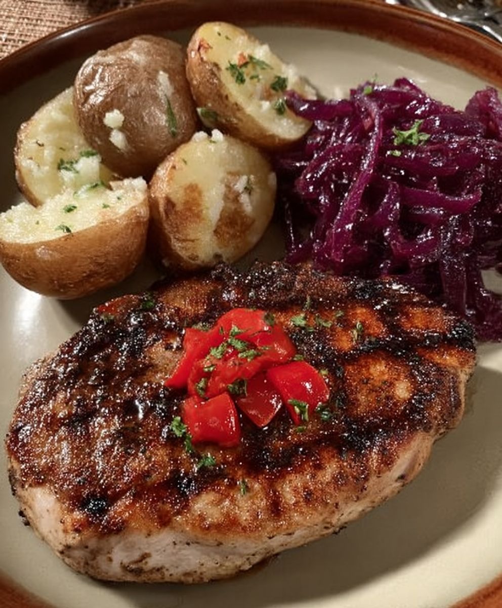 Grilled pork steak