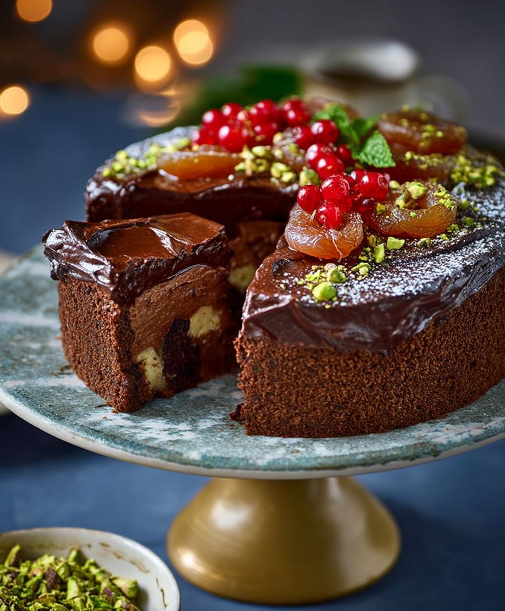 Chocolate biscuit cake fruits