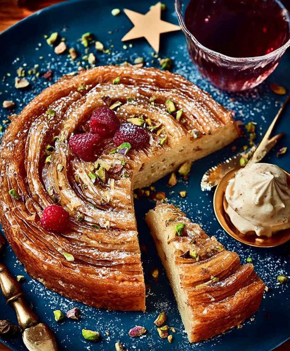 Rose pistachio cardamom cake