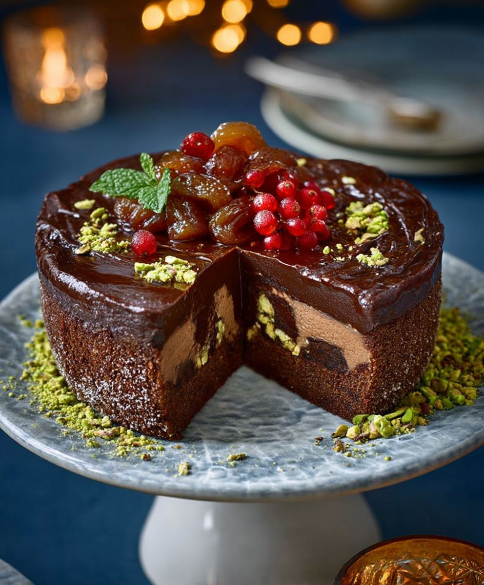 Chocolate biscuit cake fruits