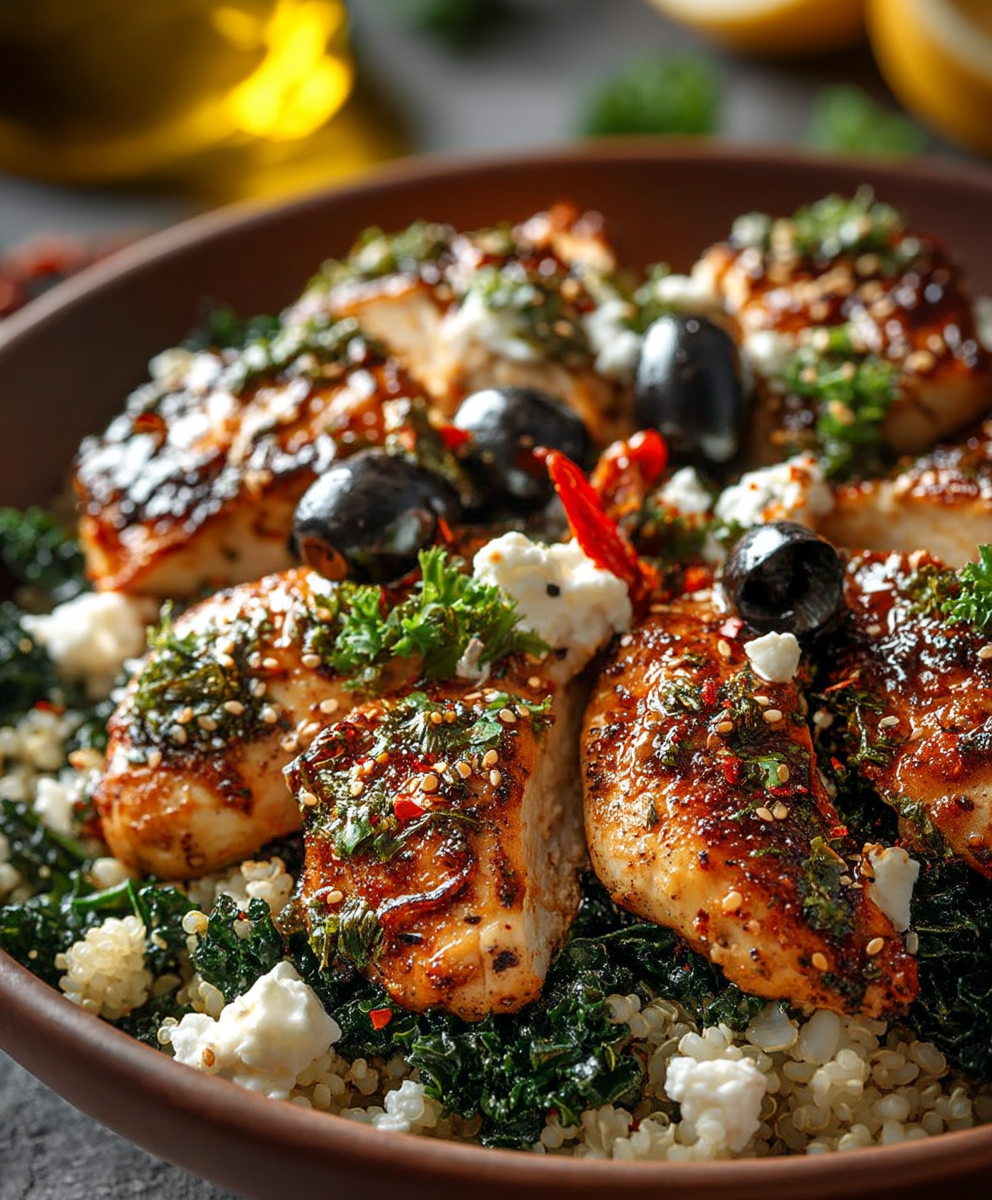 Mediterranean Chicken Kale Bowl