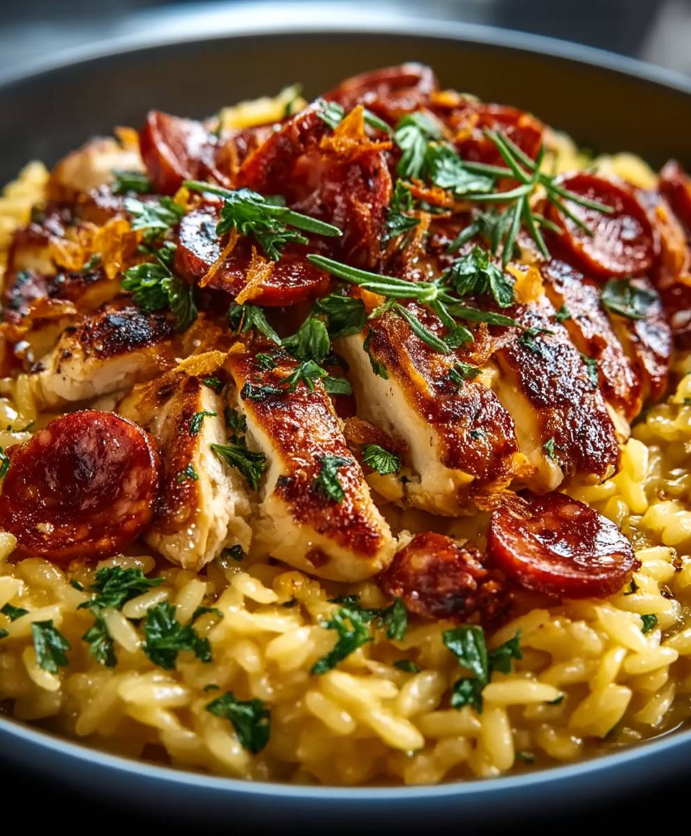 Chicken Risoni with Crispy Salami