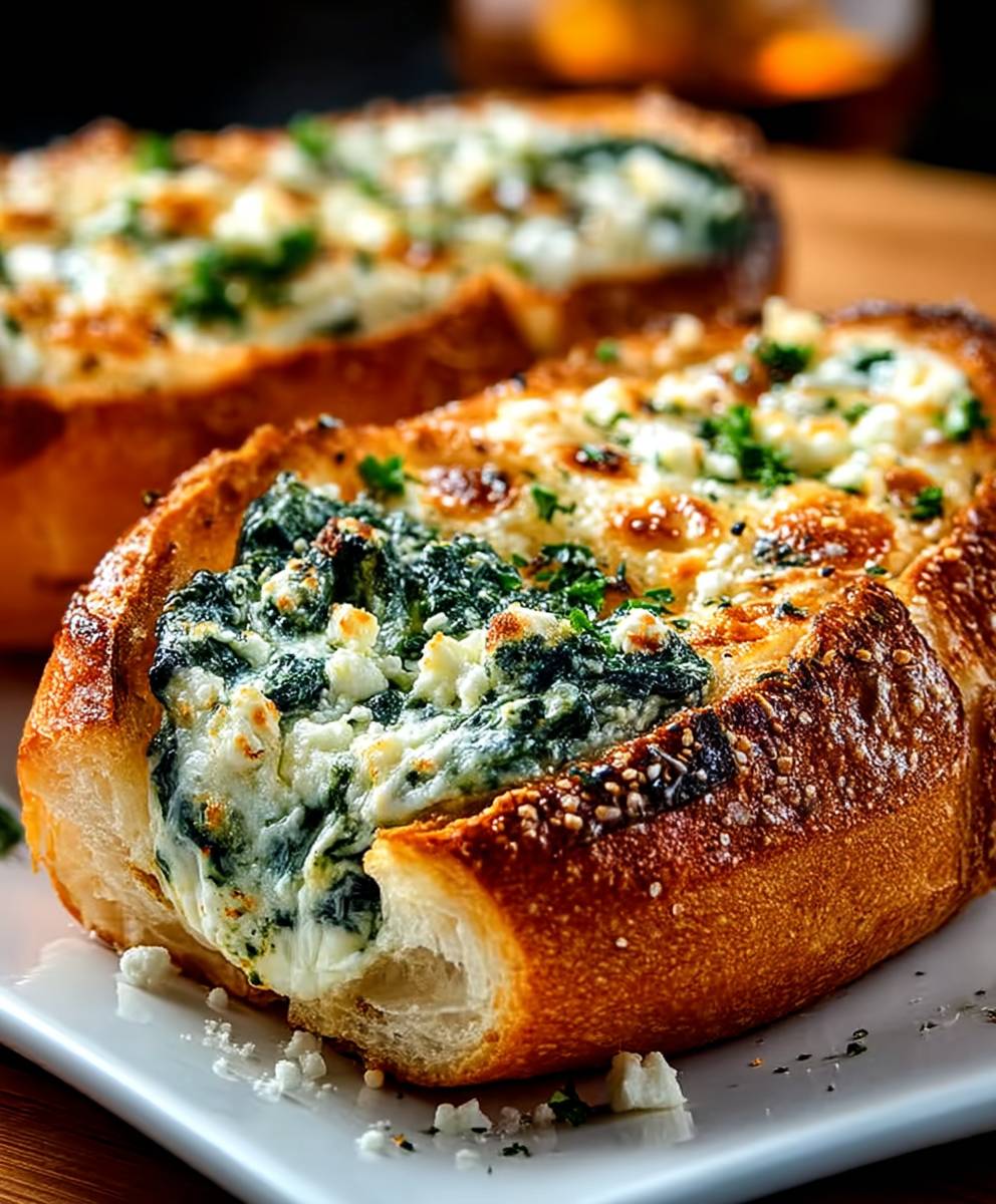Spinach Dip Stuffed French Bread