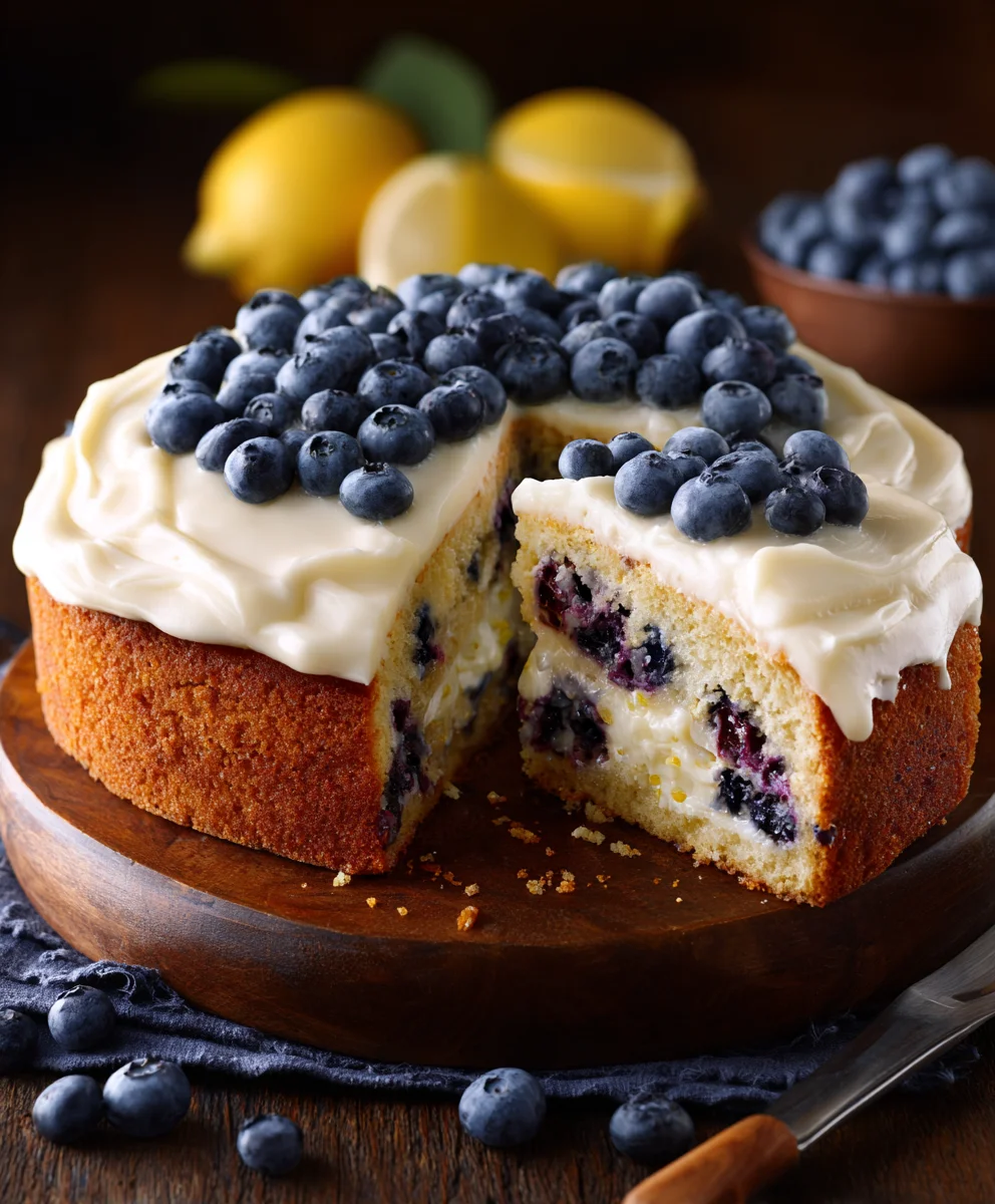 Moist Blueberry Cake with Zesty Lemon Cream Cheese Frosting