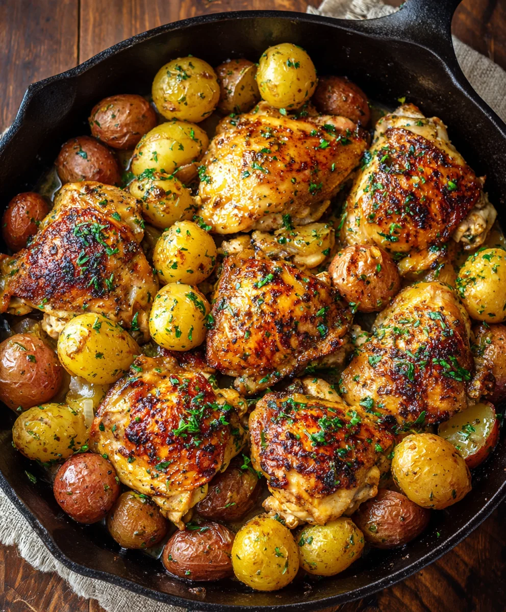 Easy One-Pan Garlic Butter Chicken And Potatoes Skillet