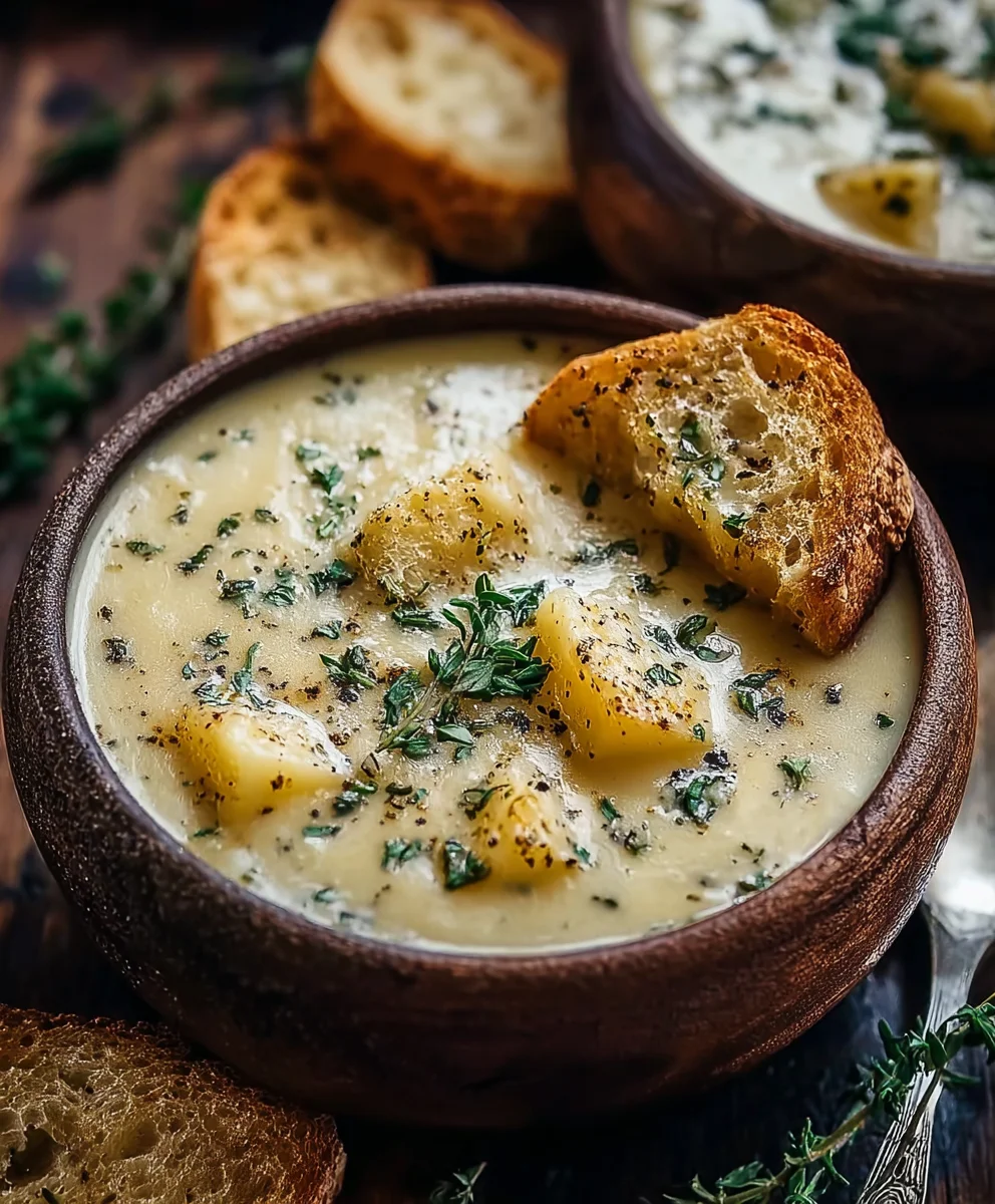 Cozy Hearty Cheddar Garlic Herb Potato Soup Recipe