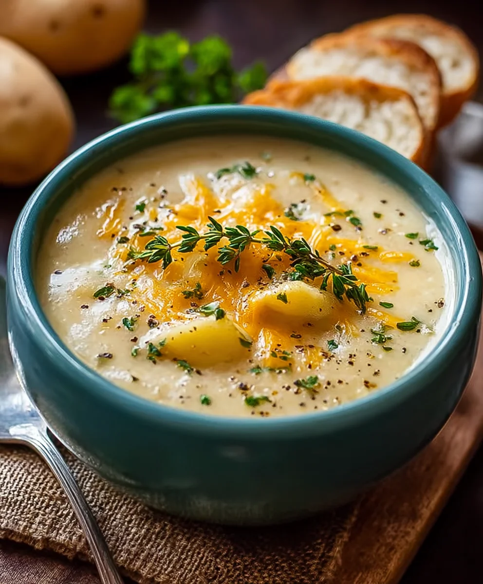 Cozy Hearty Cheddar Garlic Herb Potato Soup Recipe