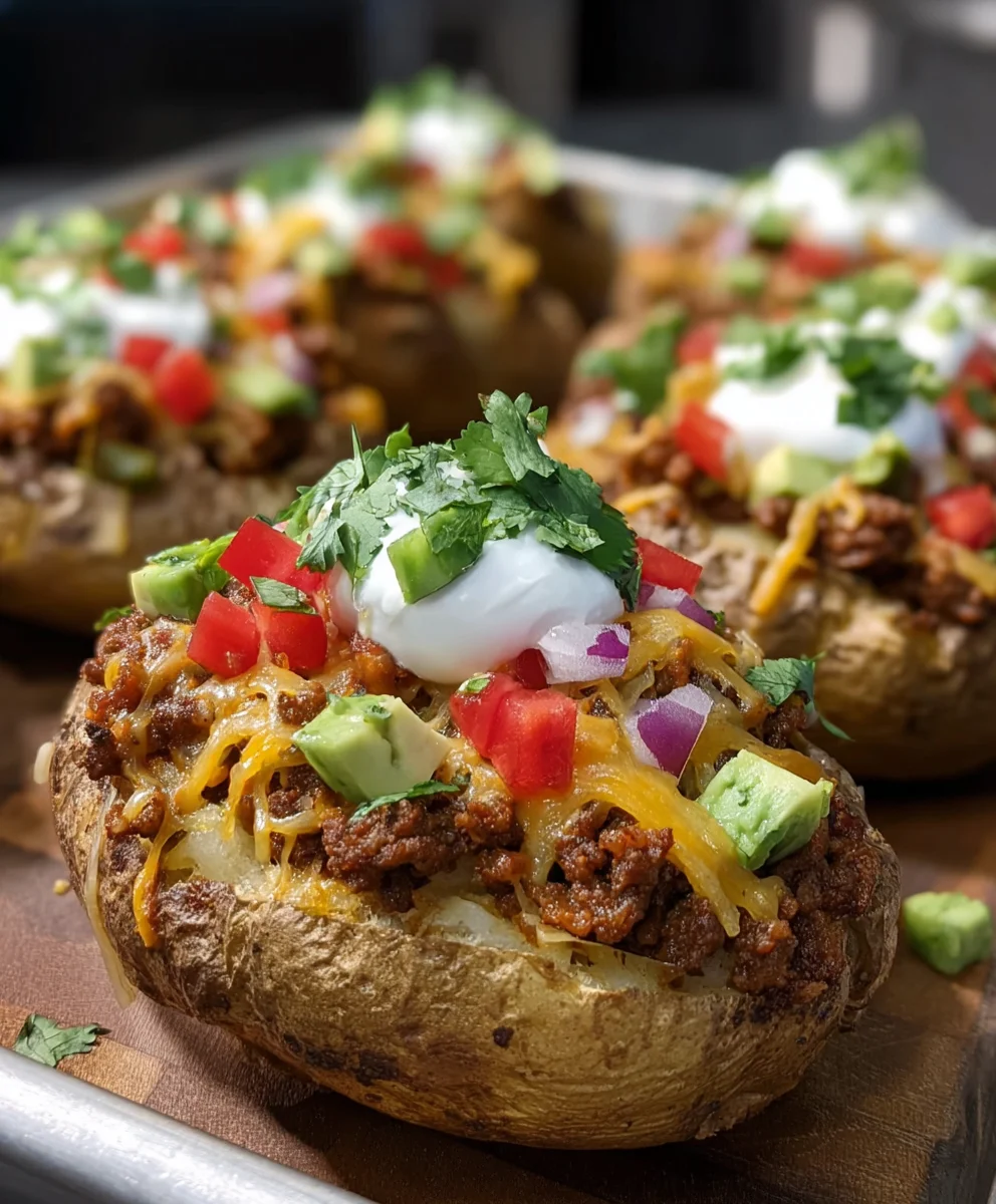 Cheesy Beef Taco Stuffed Baked Potatoes – Easy Dinner!