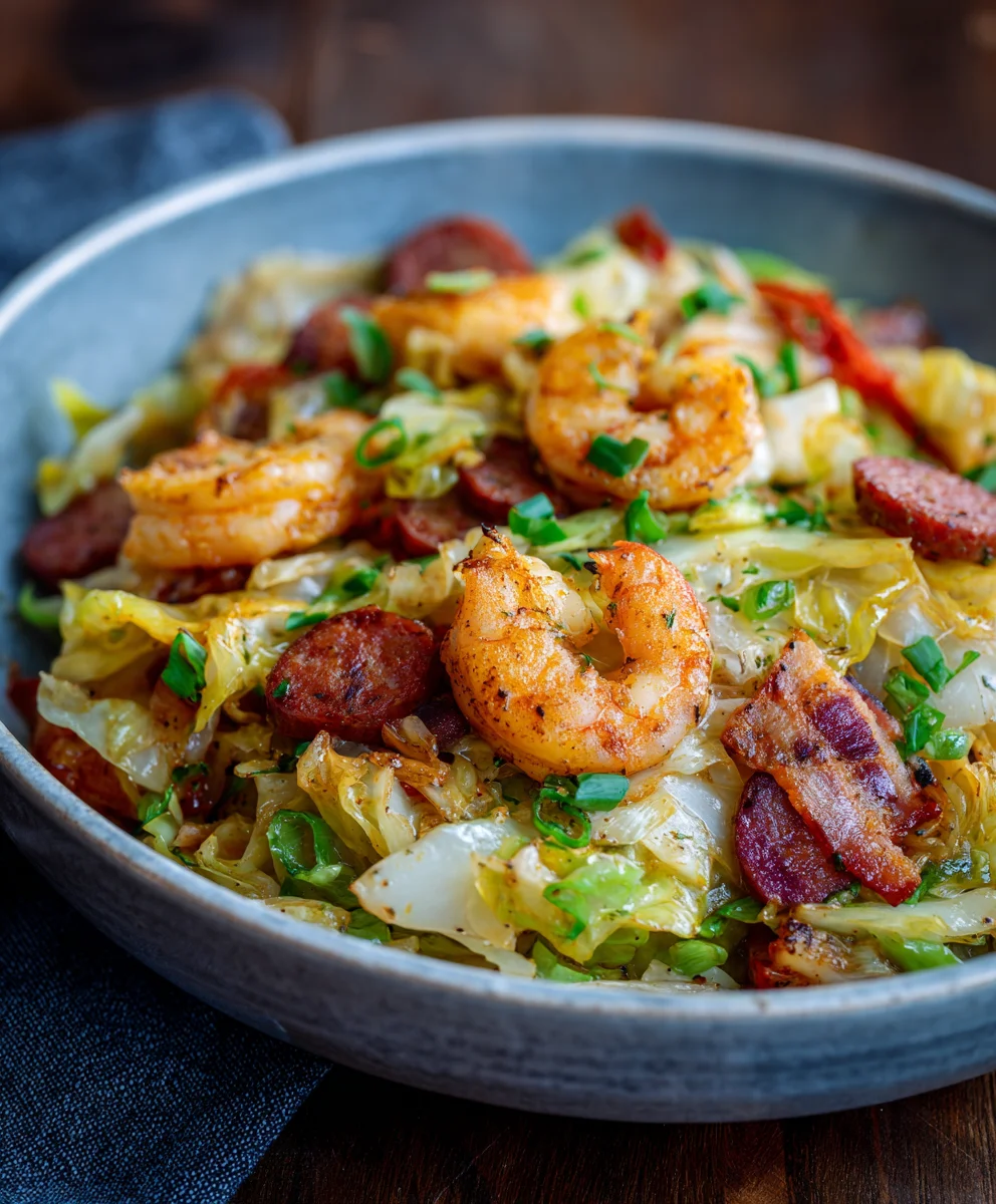 Ultimate Fried Cabbage: Shrimp, Sausage & Crispy Beef Bacon