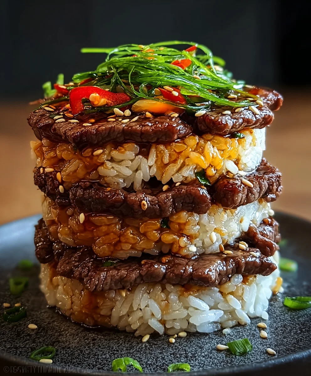 Korean BBQ Beef Rice Stack: Flavorful & Easy Meal!