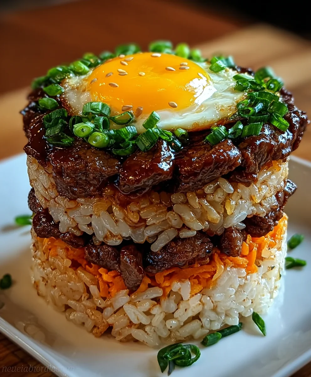 Korean BBQ Beef Rice Stack: Flavorful & Easy Meal!