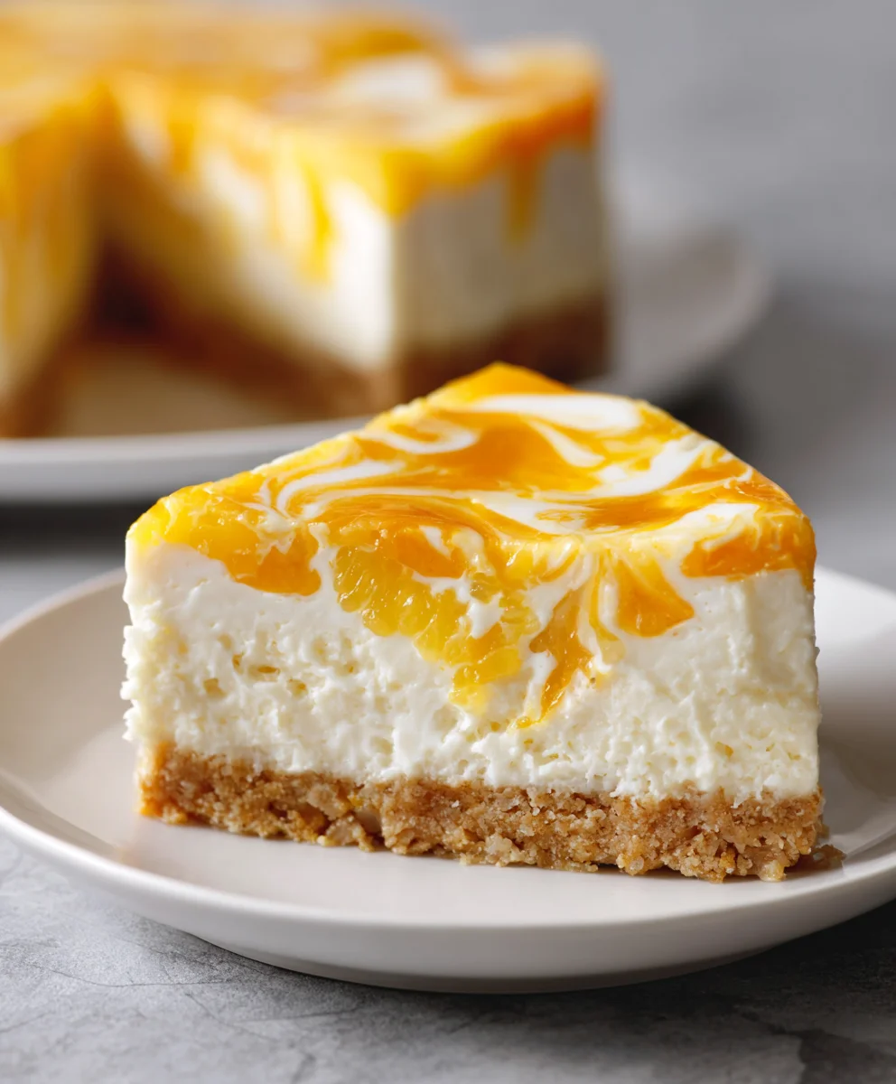 Refreshing No Bake Orange Pineapple Swirl Cheesecake