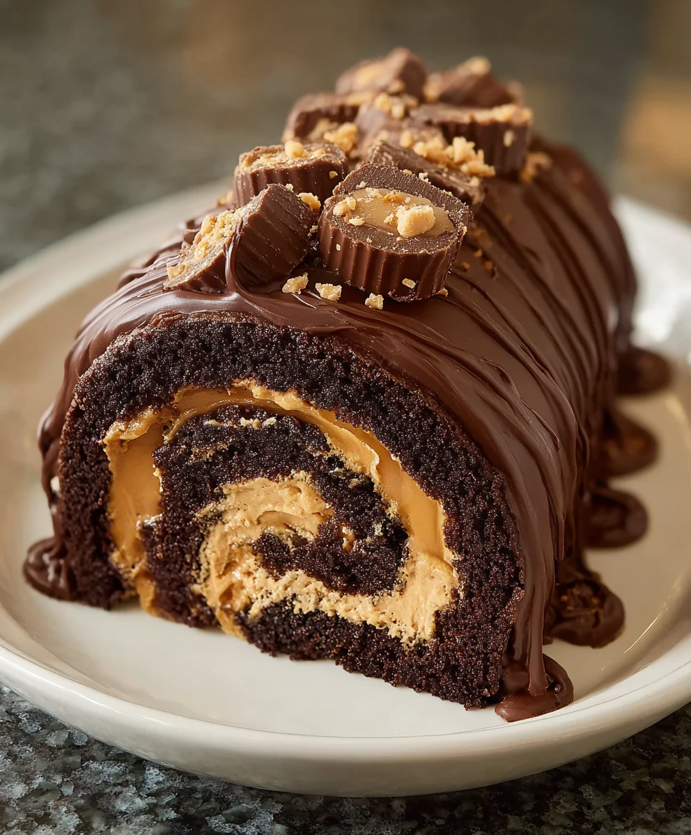 Decadent Peanut Butter Cup Chocolate Roll Cake Recipe