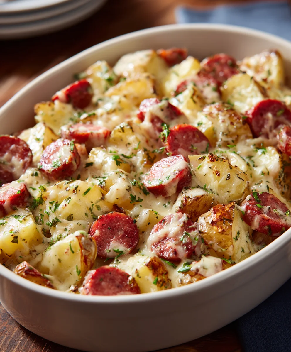 Cheesy Ranch Potatoes & Smoked Sausage Skillet Dinner
