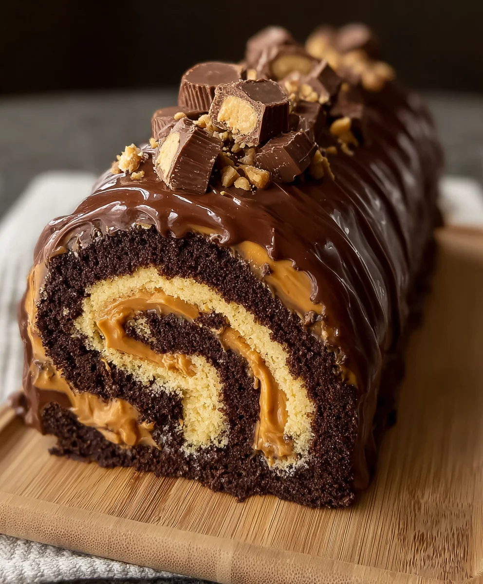 Decadent Peanut Butter Cup Chocolate Roll Cake Recipe
