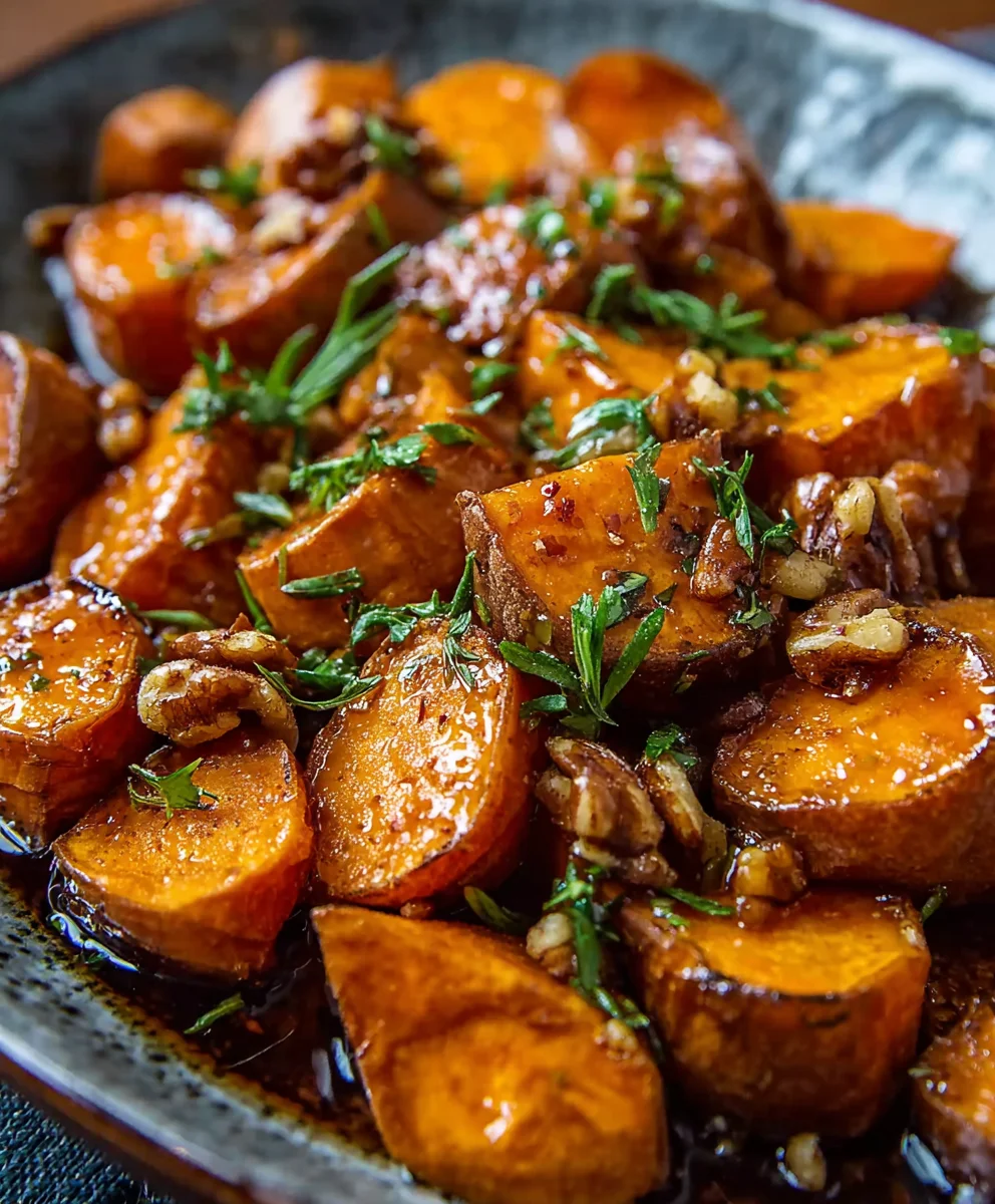 Walnut Maple Roasted Sweet Potatoes: Sweet & Savory Side