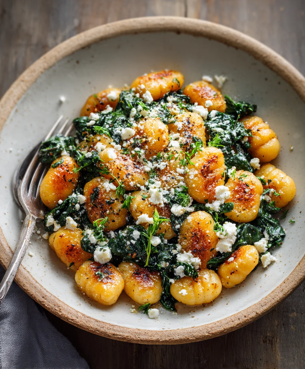 Crispy Gnocchi with Spinach & Feta: Easy Dinner Recipe