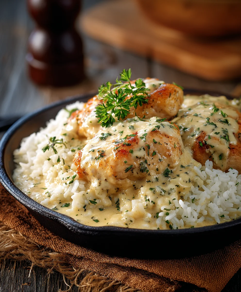Easy Creamy Smothered Chicken & Rice: One-Pan Meal!