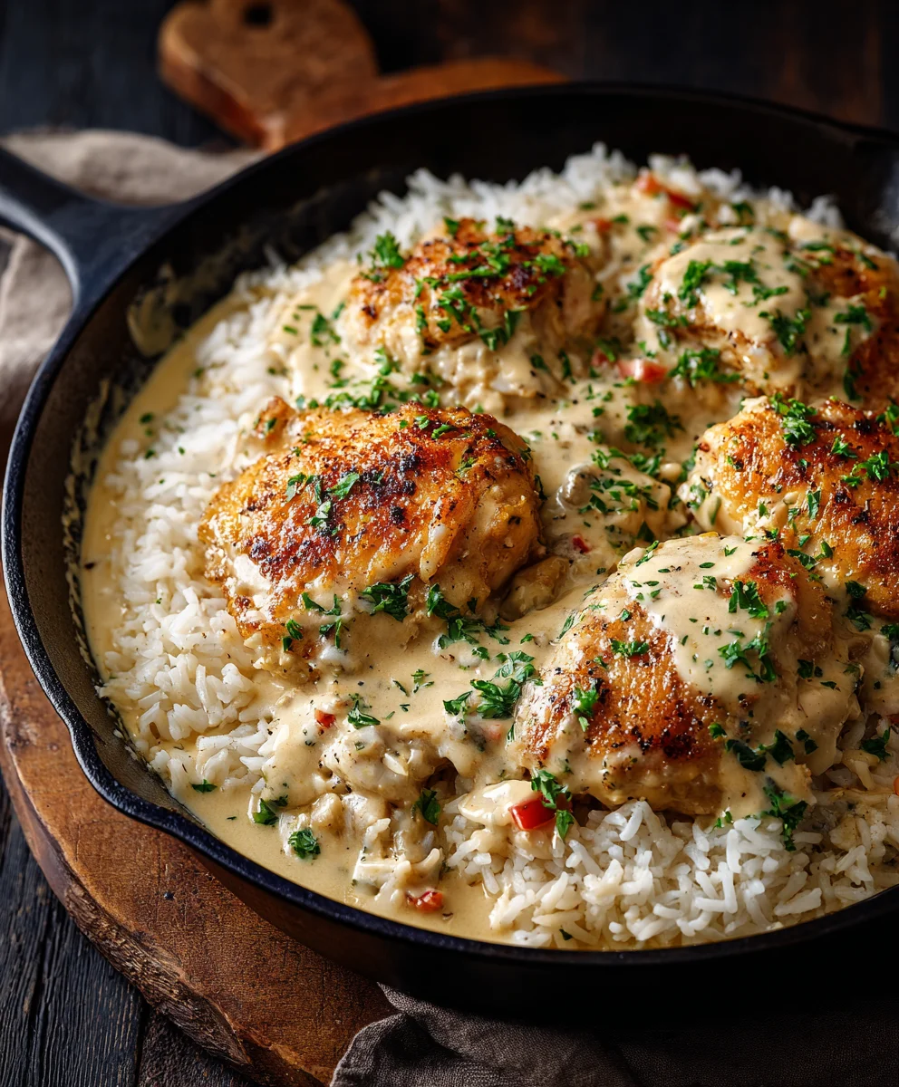 Easy Creamy Smothered Chicken & Rice: One-Pan Meal!