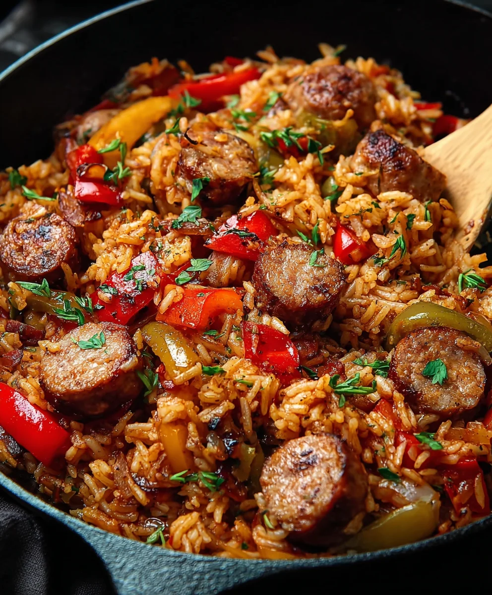 Easy Beef Sausage, Pepper & Rice Skillet - One-Pan Dinner