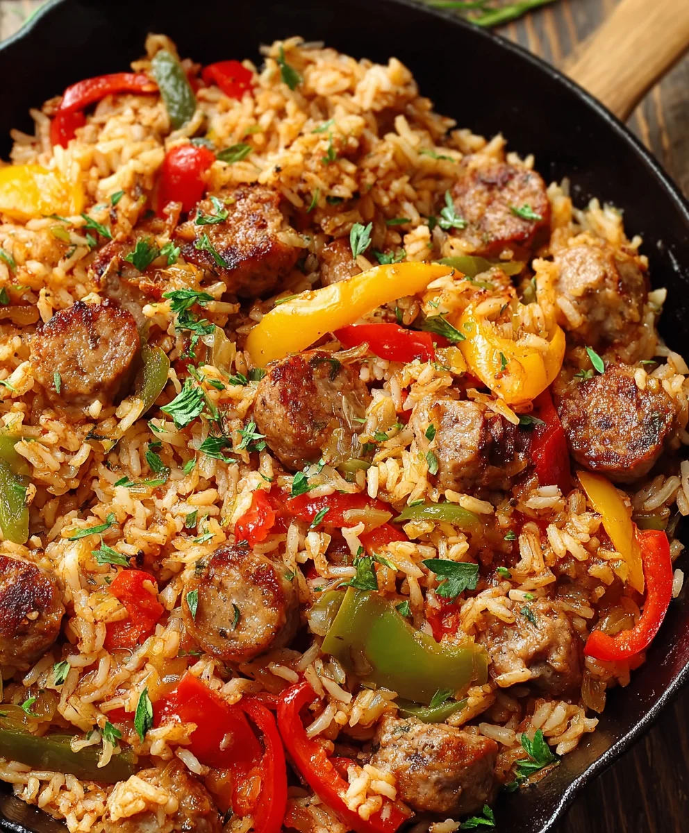 Easy Beef Sausage, Pepper & Rice Skillet - One-Pan Dinner