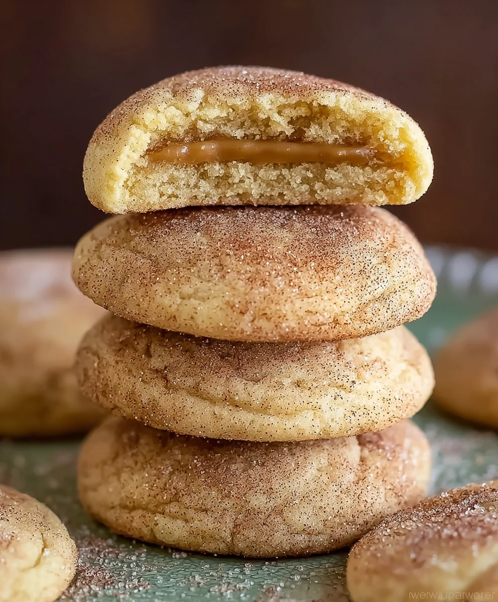 Irresistible Caramel Stuffed Snickerdoodle Cookies!
