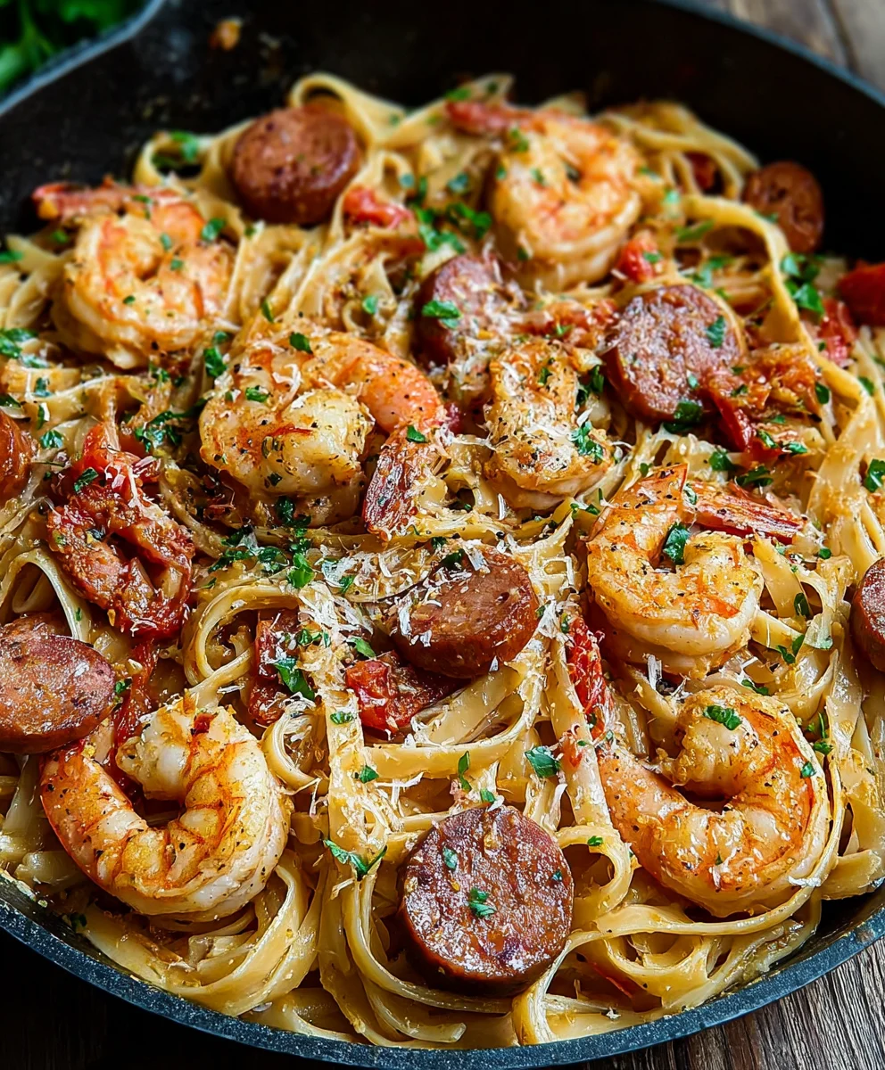 Make Creamy Cajun Shrimp Pasta With Beef Sausage Tonight!