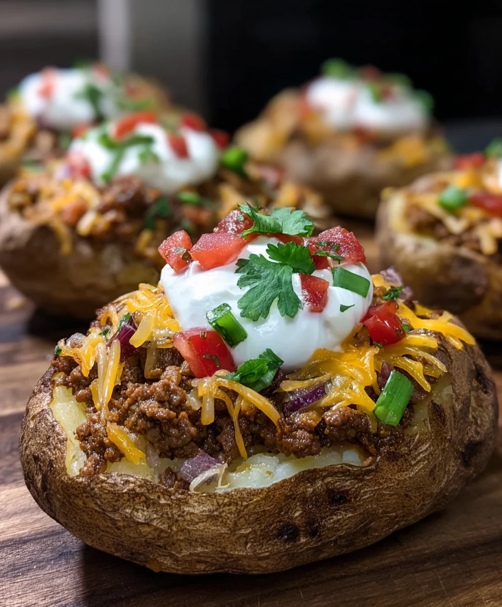 Cheesy Beef Taco Stuffed Baked Potatoes – Easy Dinner!