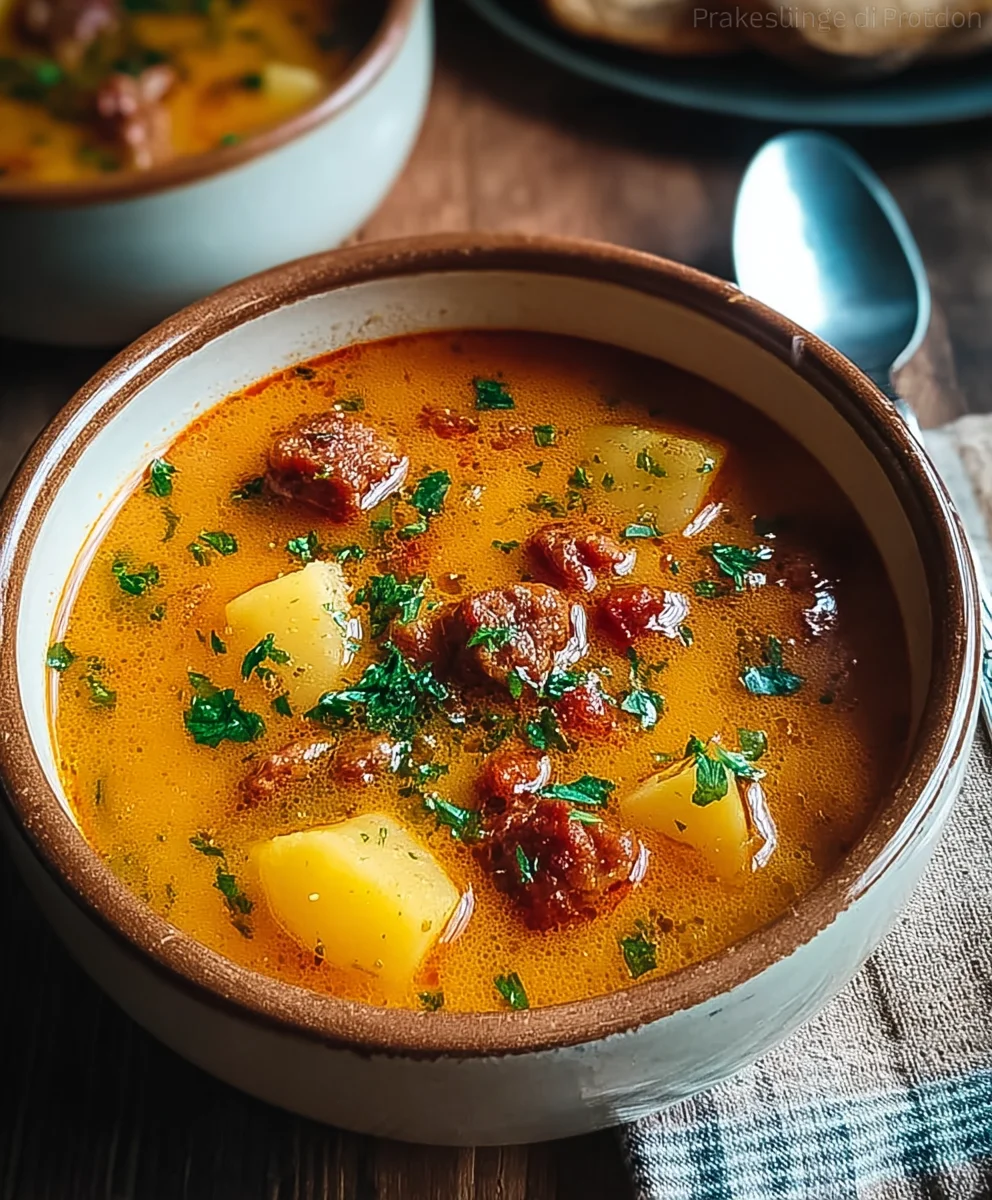 Delicious Spanish Potato Soup with Flavorful Beef Chorizo