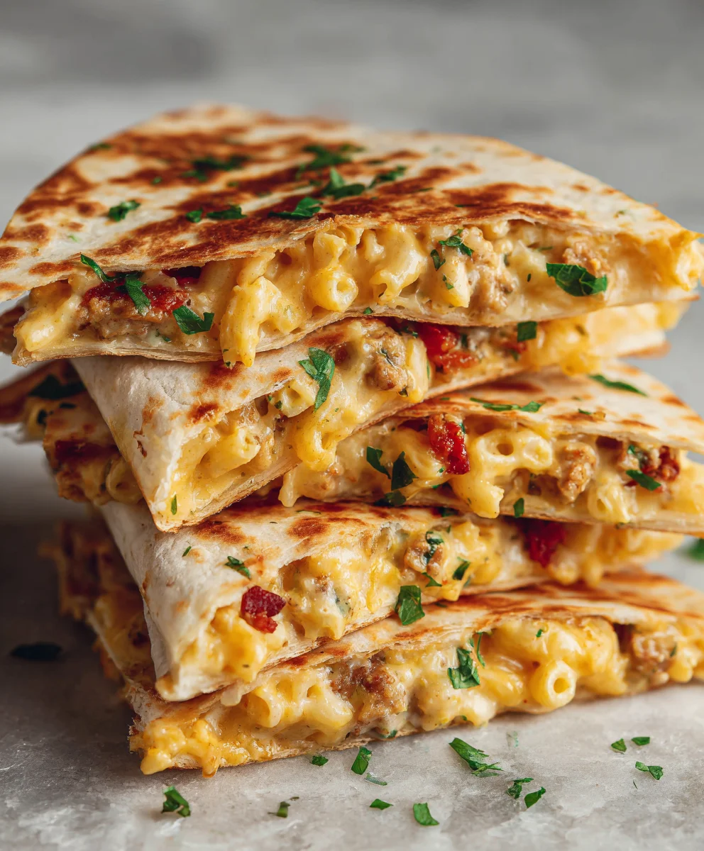 Irresistible Beef Bacon Ranch Mac & Cheese Quesadilla