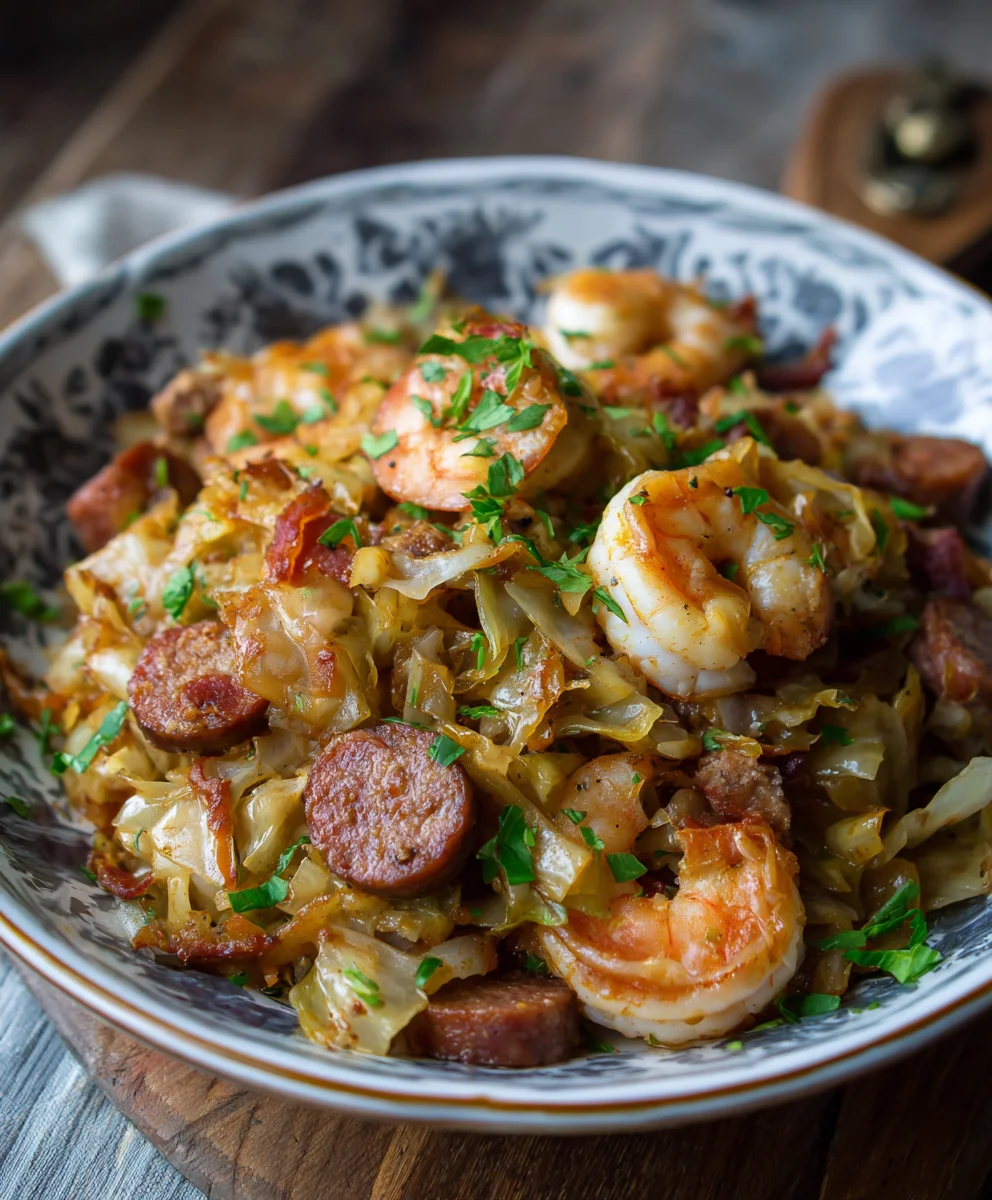 Ultimate Fried Cabbage: Shrimp, Sausage & Crispy Beef Bacon