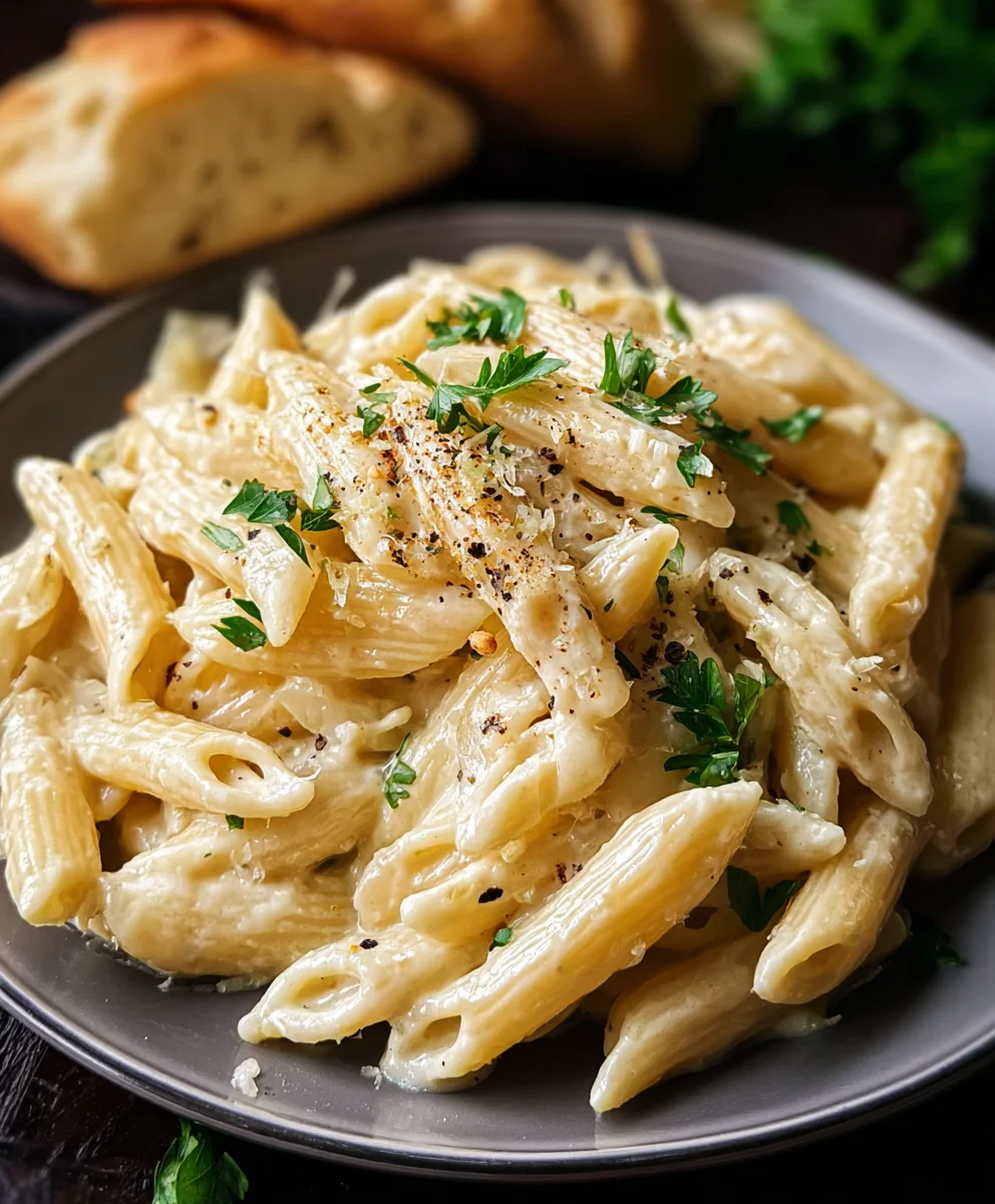 Easy Creamy Garlic Penne Pasta Recipe