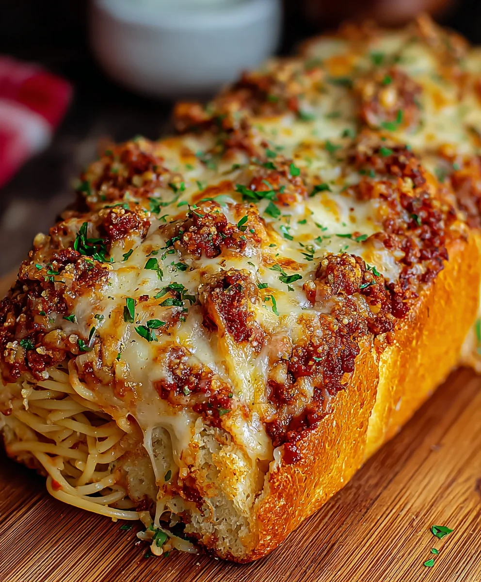 Spaghetti Stuffed Garlic Bread-Delicious Family Meal
