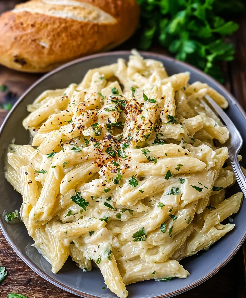 Easy Creamy Garlic Penne Pasta Recipe