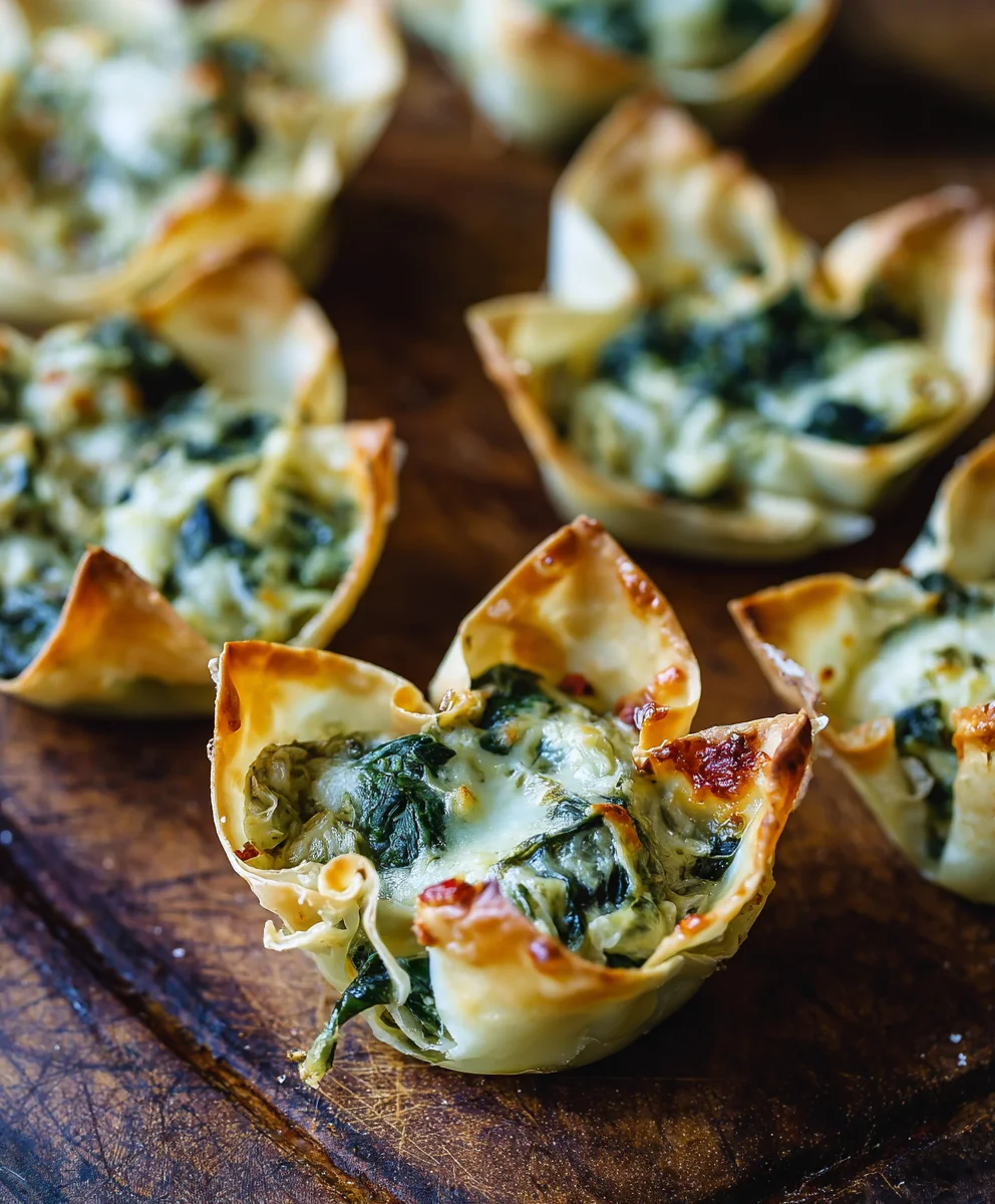 Spinach Artichoke Wonton Cups Delicious & Easy Appetizer