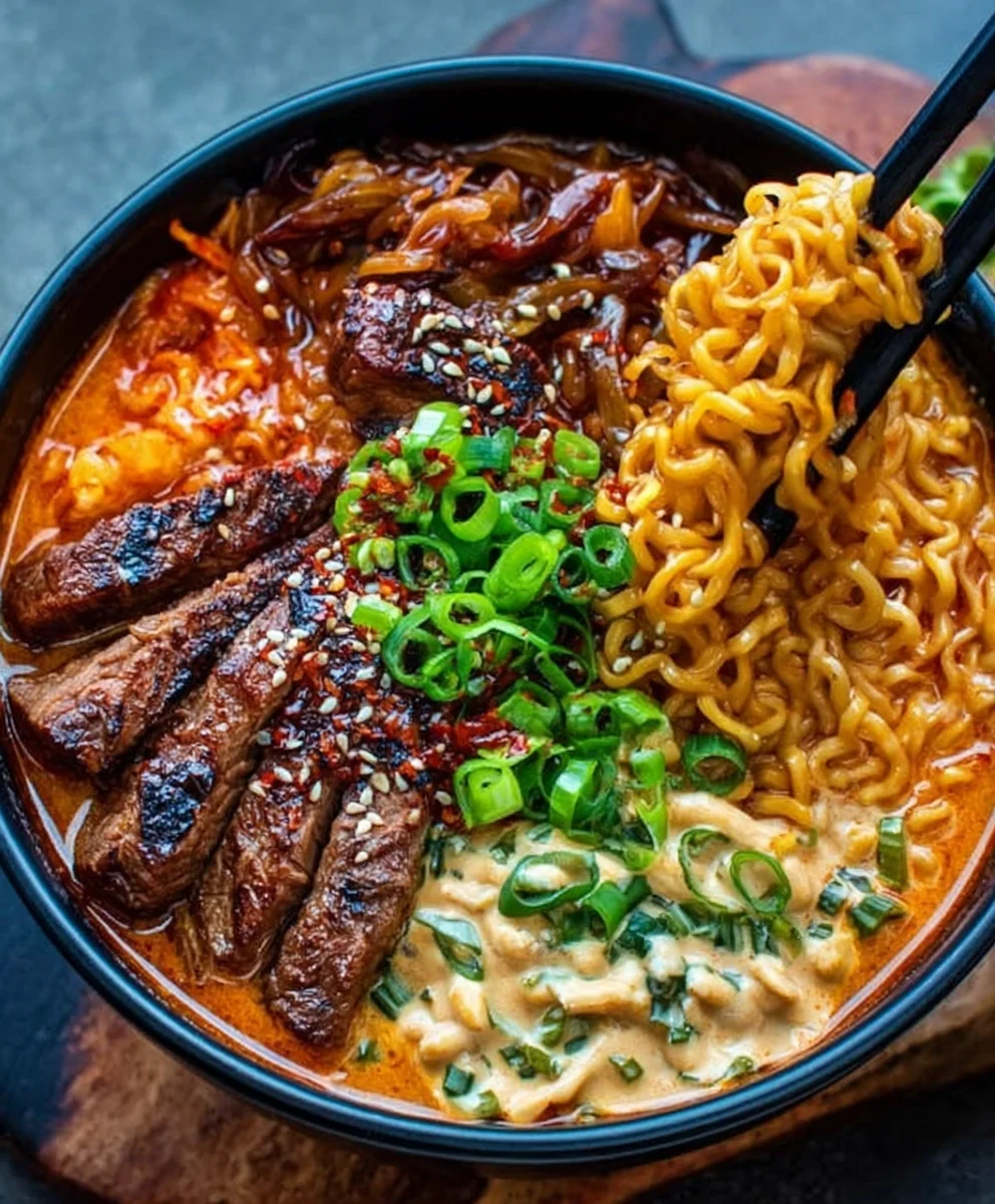 Spicy Korean Ramen Beef Creamy Sauce Recipe