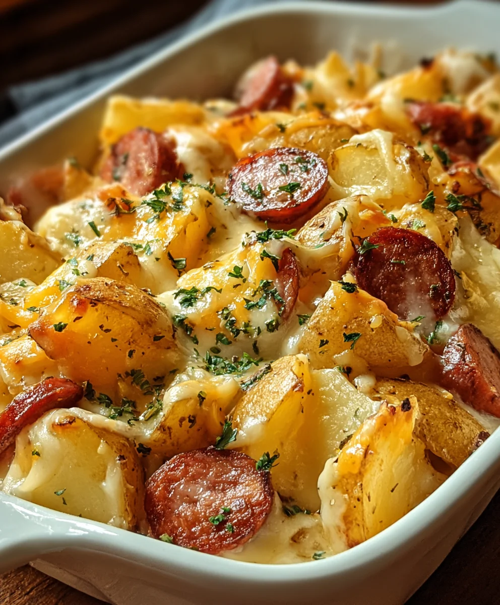 Cheesy Beef Ranch Potatoes Smoked Sausage Bake