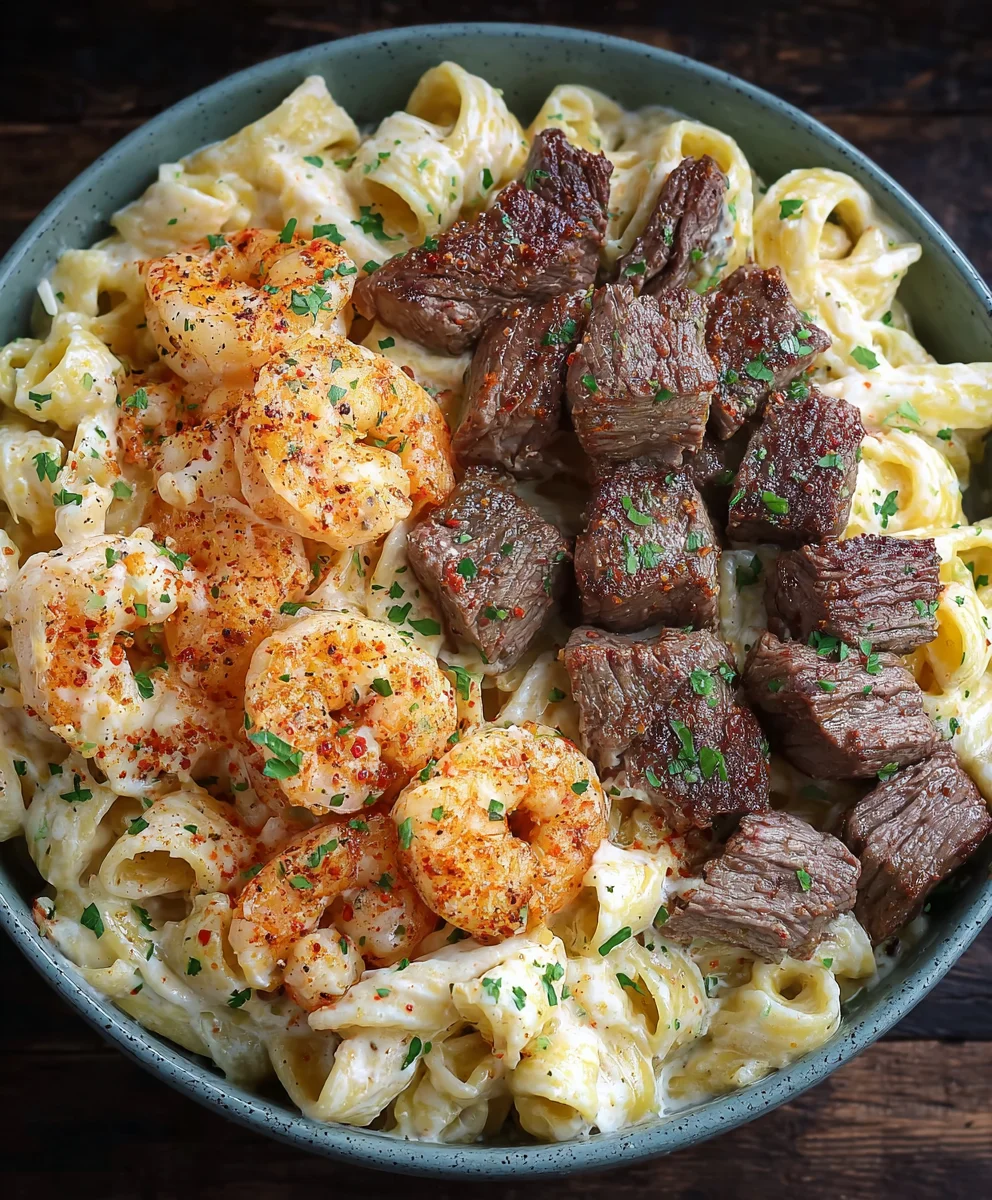 Steak and Shrimp Alfredo Recipe - Creamy Comfort Food